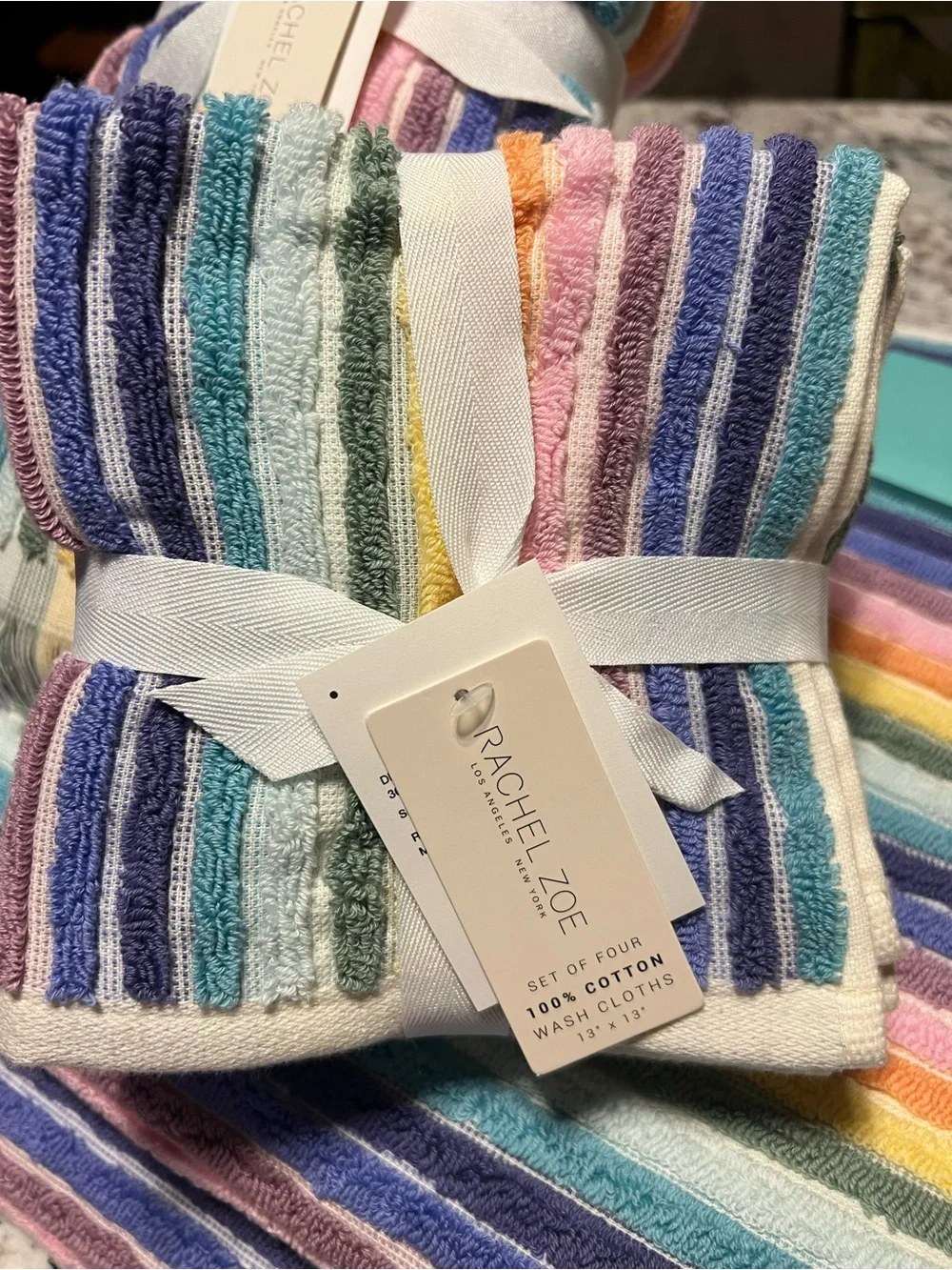 🌈Rachel Zoe Rainbow Striped Fringe Cotton Towel Set 2 Bath 4 Wash 2 Hand NWT🌈